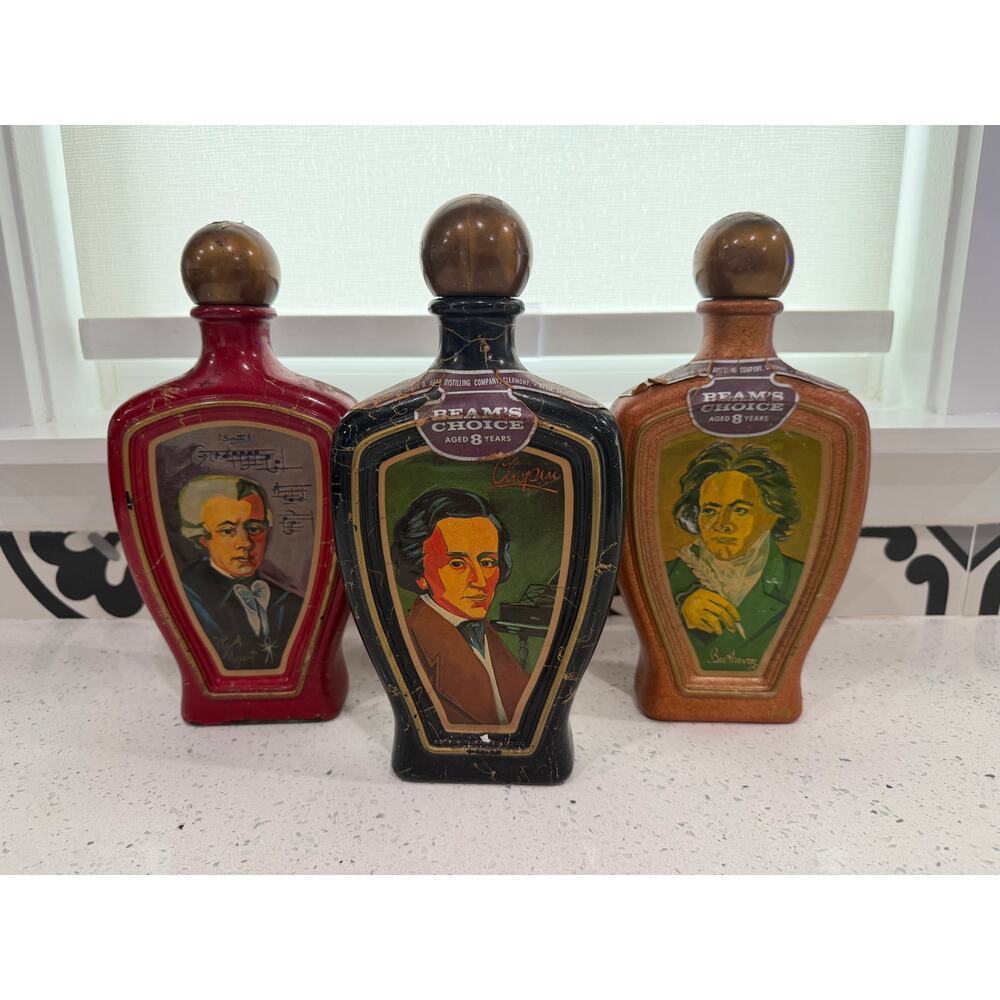 Vintage 1970's Unique, Jim Beam Beethoven, Chopin and Mozart Decanters Set of 3